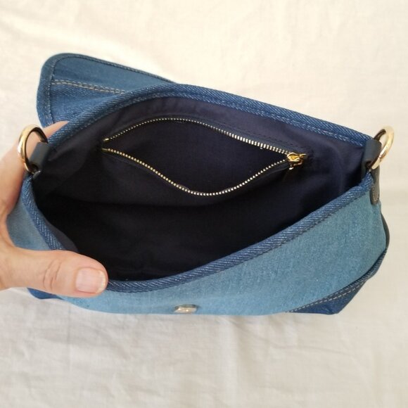 NWOT! Two-tone Blue Denim Shoulder Crossbody Purse with Two Detachable Straps - Picture 9 of 15